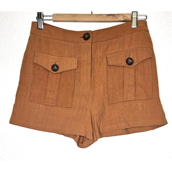 Forever 21 Womens Shorts Medium Brown Woven Pockets Linen Blend Chic Preppy NWT - Picture 1 of 13